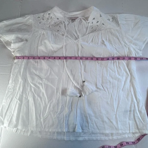 Knox Rose White Boho Embroidered Tassel Blouse Size L Cotton Peasant Top - Picture 7 of 9